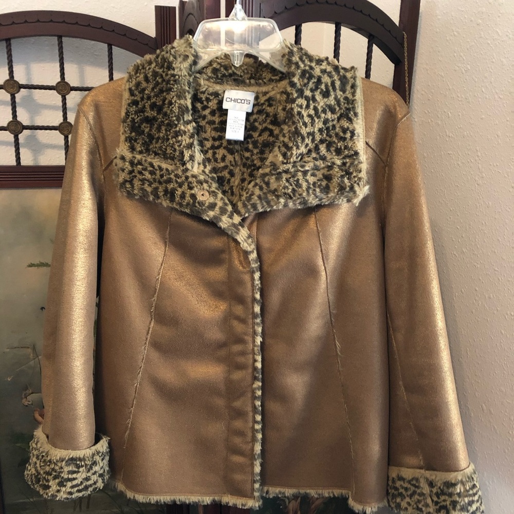 Animal Trim Jacket, coppery gold and cheetah